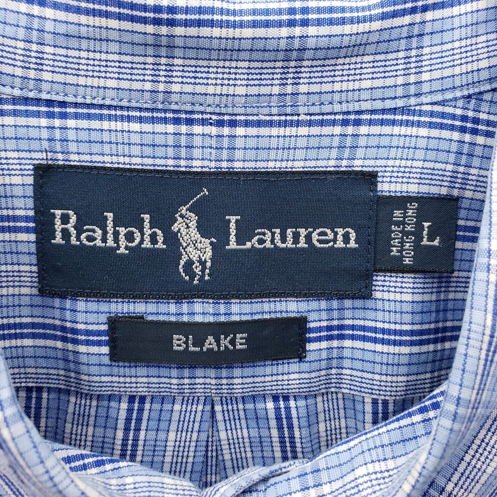 Ralph Lauren Blake Button Up Dress Shirt Light Blue Plaid Long Sleeve Classic L - Picture 4 of 10